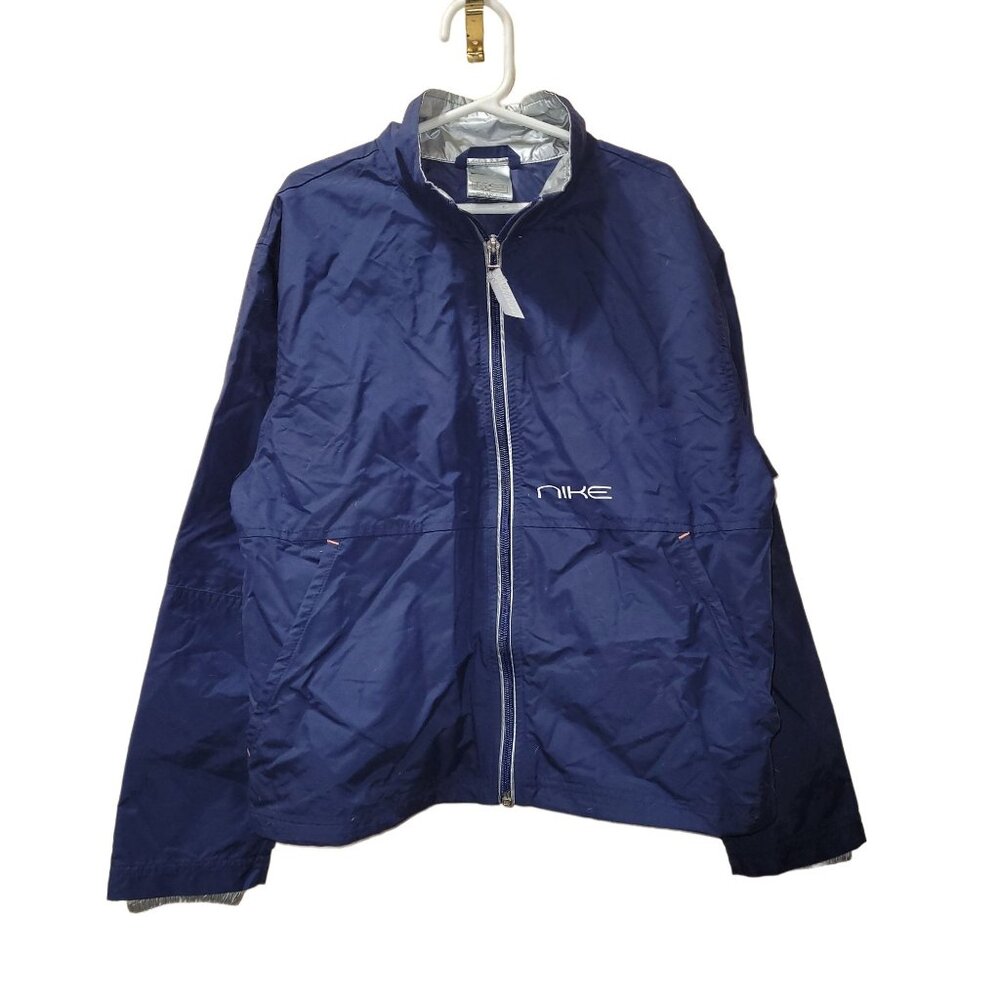 Nike Youth/Kids Medium Windbreaker Jacket Full Zip Front Collar Navy Silver - Picture 2 of 11
